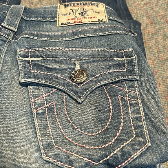 NWOT True Religion size 24 skinny jeans pink&white stitching - Picture 5 of 13